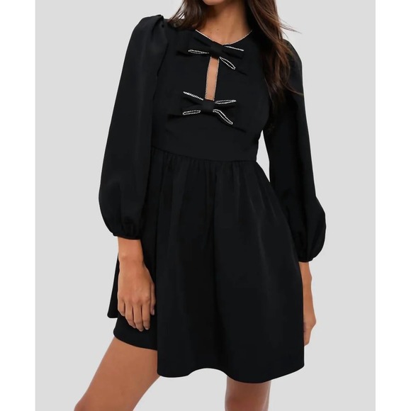 Hyacinth House Dresses & Skirts - NWT Hyacinth House Tuckernuck Blair Black Bow Rhinestone Mini Dress XS